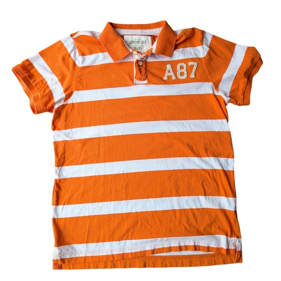 Aeropostale Other - Aeropostale Rugby Polo Orange White Stripe Polo Shirt A87 Boys XL‎ TG